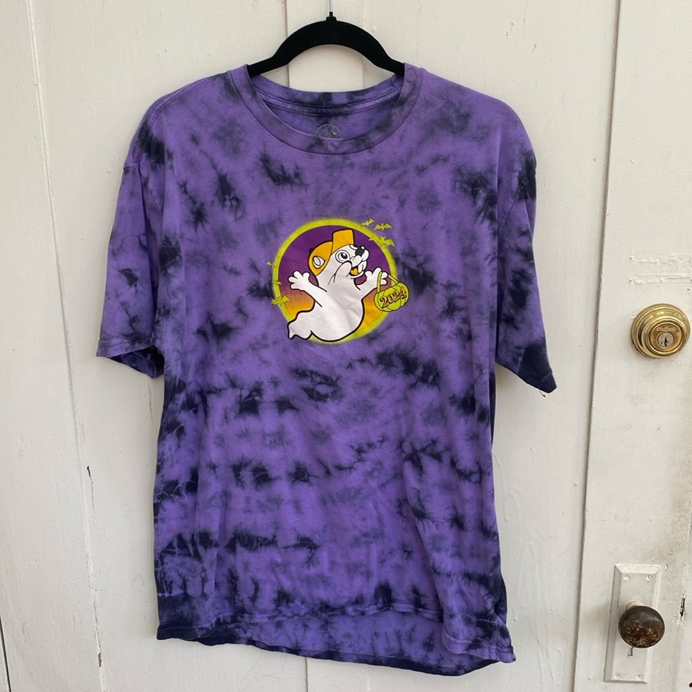 Buc-ees Halloween 2024 Tshirt Unisex Large Puple Tie Dye Spooky Ghosts Cotton